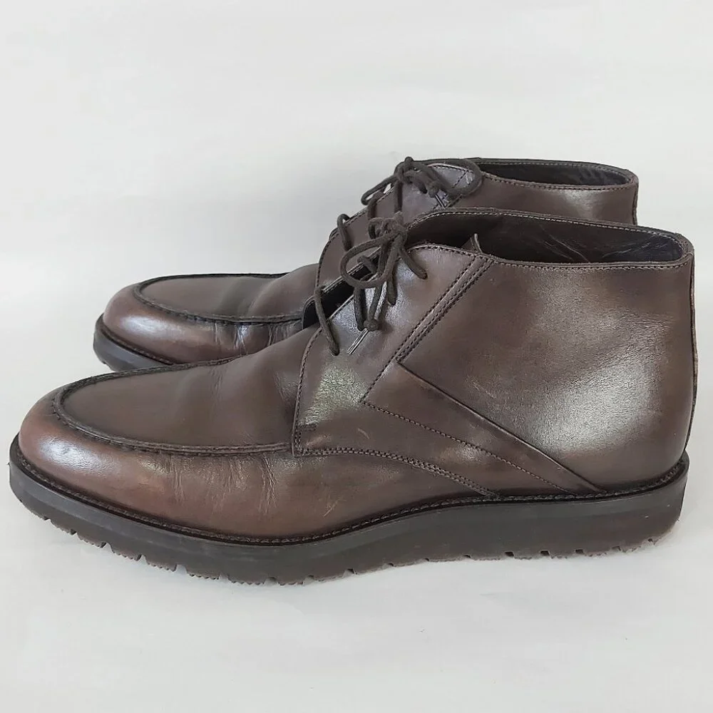 Davids Men Laceup High Ankle Dress Chukka Boots Size 43 EU Brown Leather Preppy